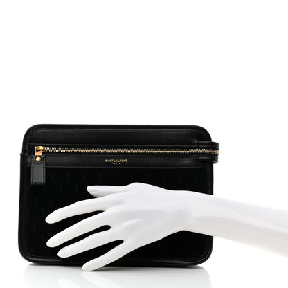 Saint Laurent Suede All-Over Monogram Pouch Black 2 of 7