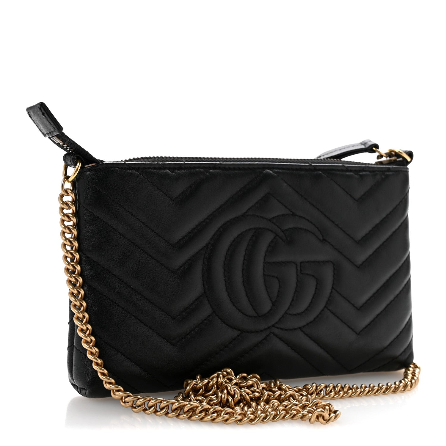 Gucci Calfskin Matelasse Mini GG Marmont Chain Bag Black 3 of 13