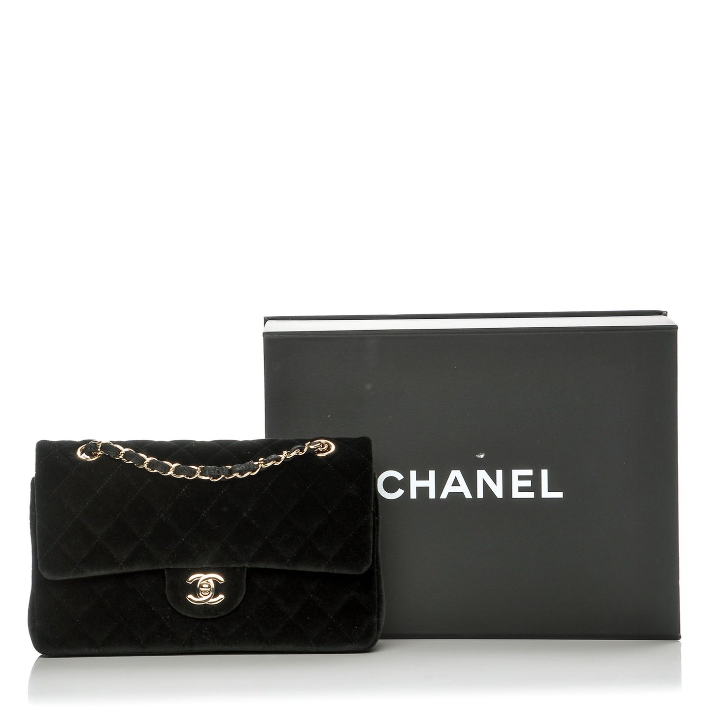Velvet Quilted Medium Double Flap Black