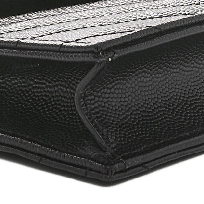 Saint Laurent Grain De Poudre Matelasse Chevron Monogram Envelope Chain Wallet Black 9 of 10