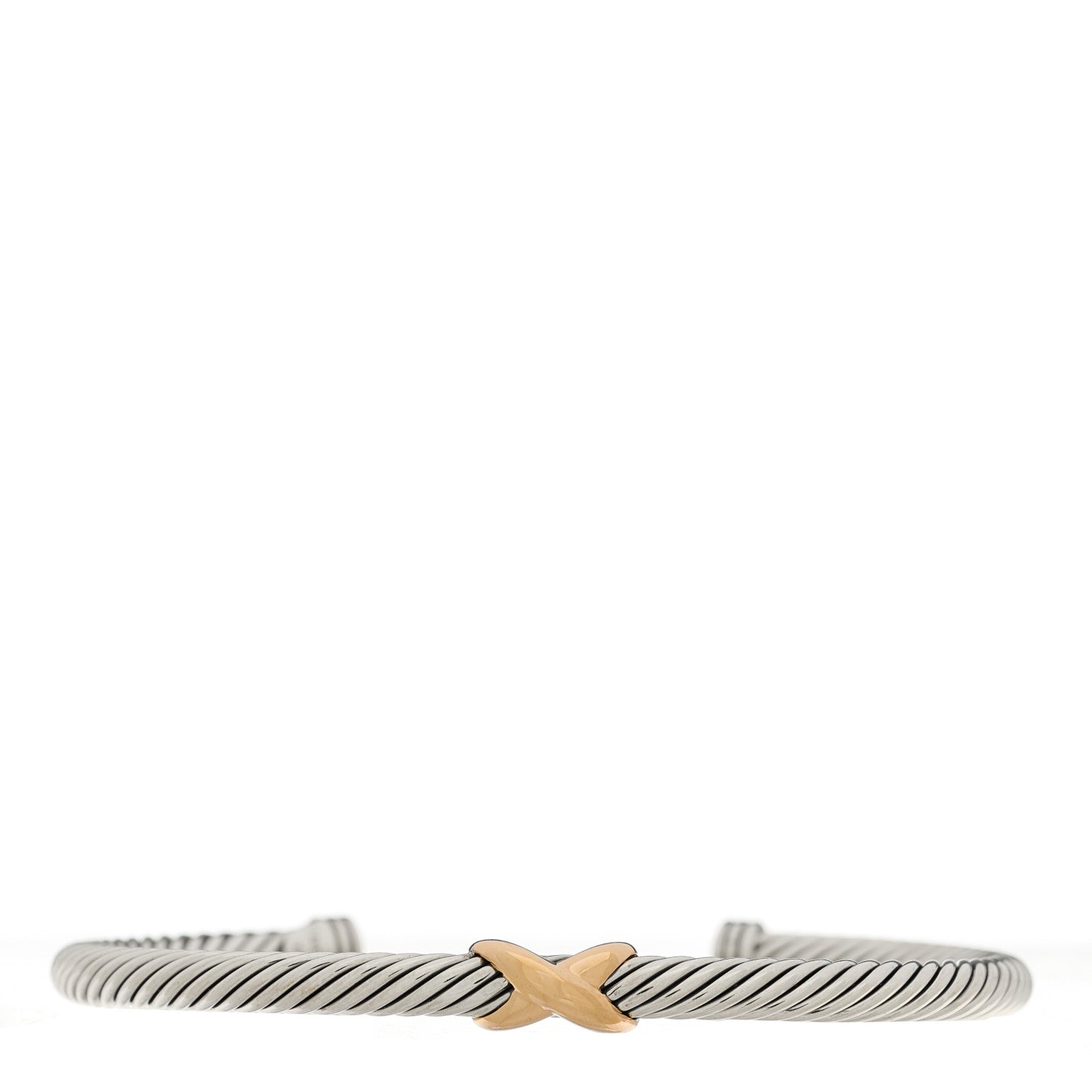 David Yurman Sterling Silver 18K Yellow Gold 4mm X Station Cable Bracelet 1 of 3