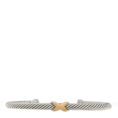 David Yurman Sterling Silver 18K Yellow Gold 4mm X Station Cable Bracelet 1 of 3
