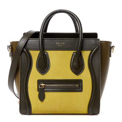 Celine Nubuck Smooth Calfskin Nano Tri-Color Luggage Chartreuse 1 of 10
