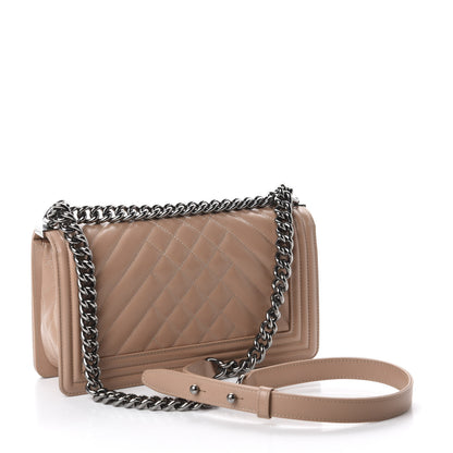Chanel Calfskin Chevron Quilted Medium Boy Flap Beige 3 of 11