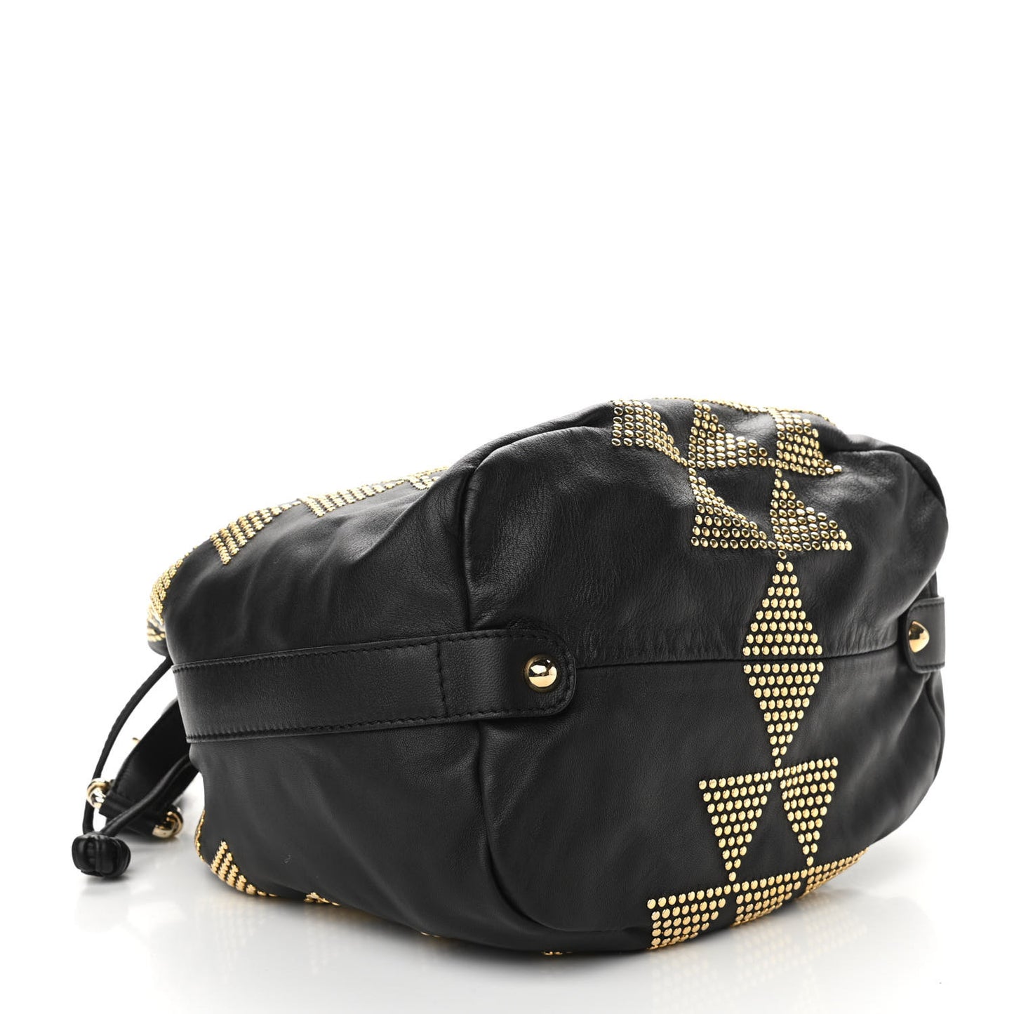 Calfskin Studded Drawstring Bucket Bag Black