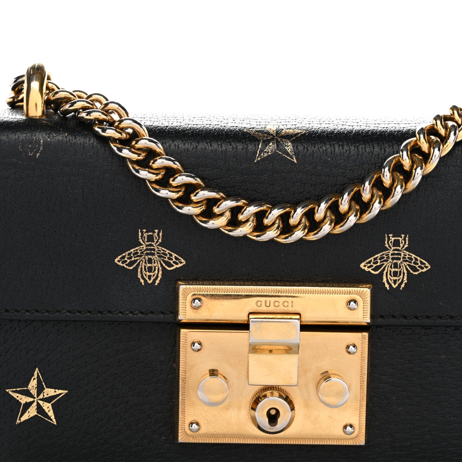 Gucci Grained Calfskin Bee Star Small Padlock Shoulder Bag Black 8 of 20