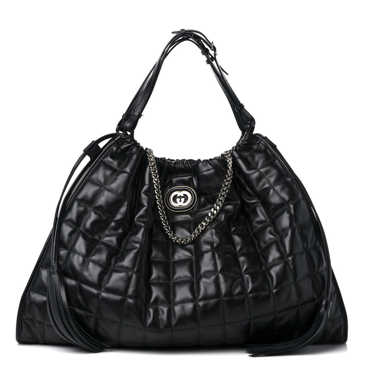 Calfskin Quilted Large Deco Tote Bag Black