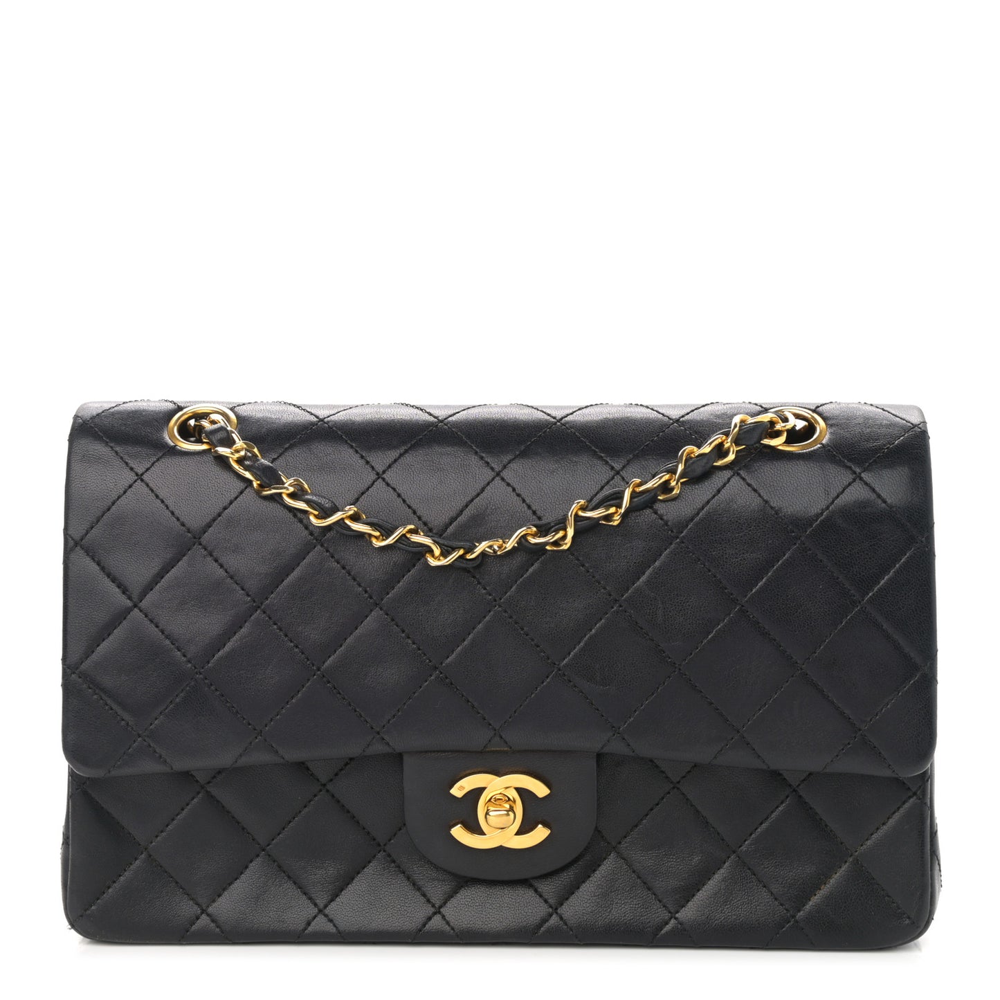 Lambskin Quilted Medium Double Flap Black