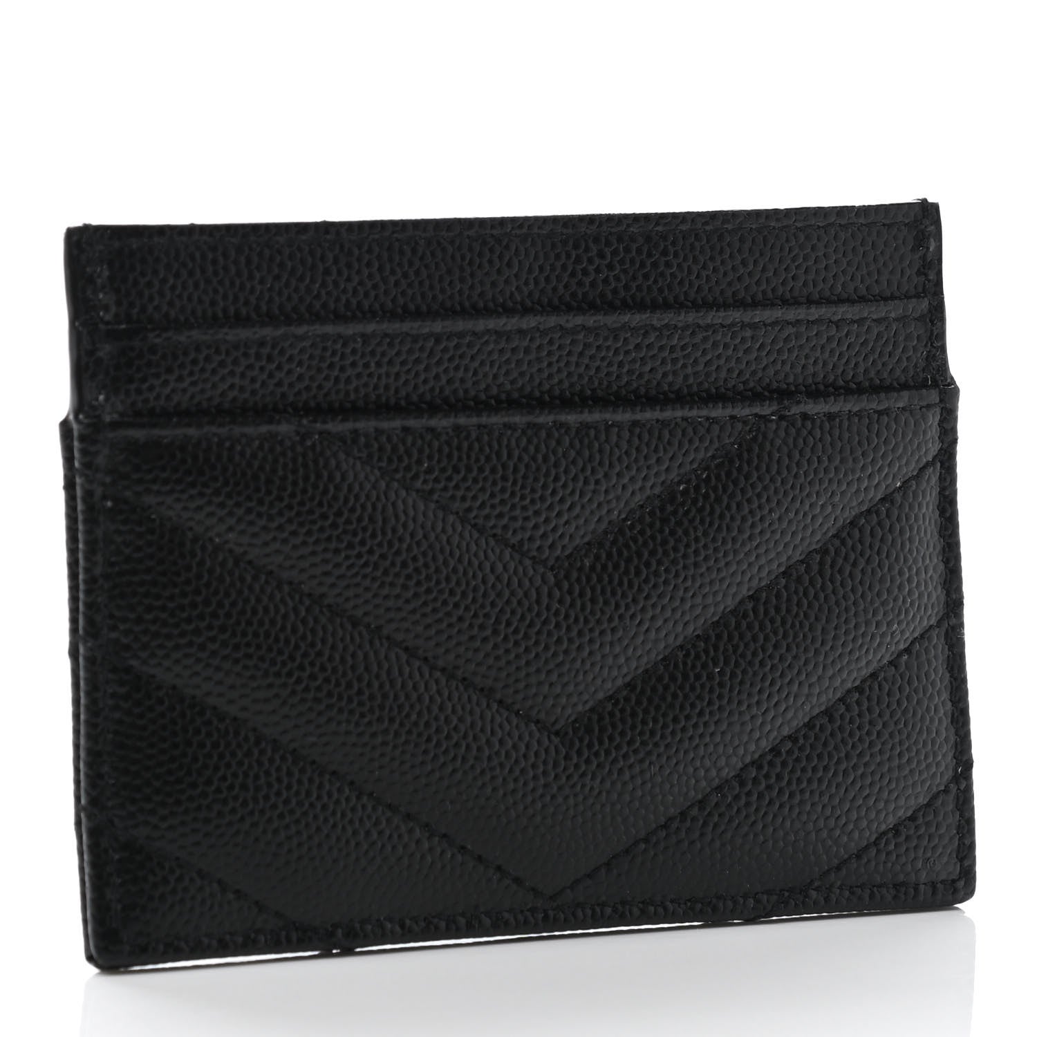 Saint Laurent Grain De Poudre Matelasse Chevron Monogram Credit Card Case Black 3 of 8