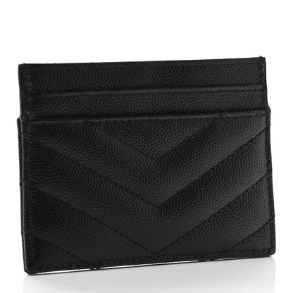Saint Laurent Grain De Poudre Matelasse Chevron Monogram Credit Card Case Black 3 of 8