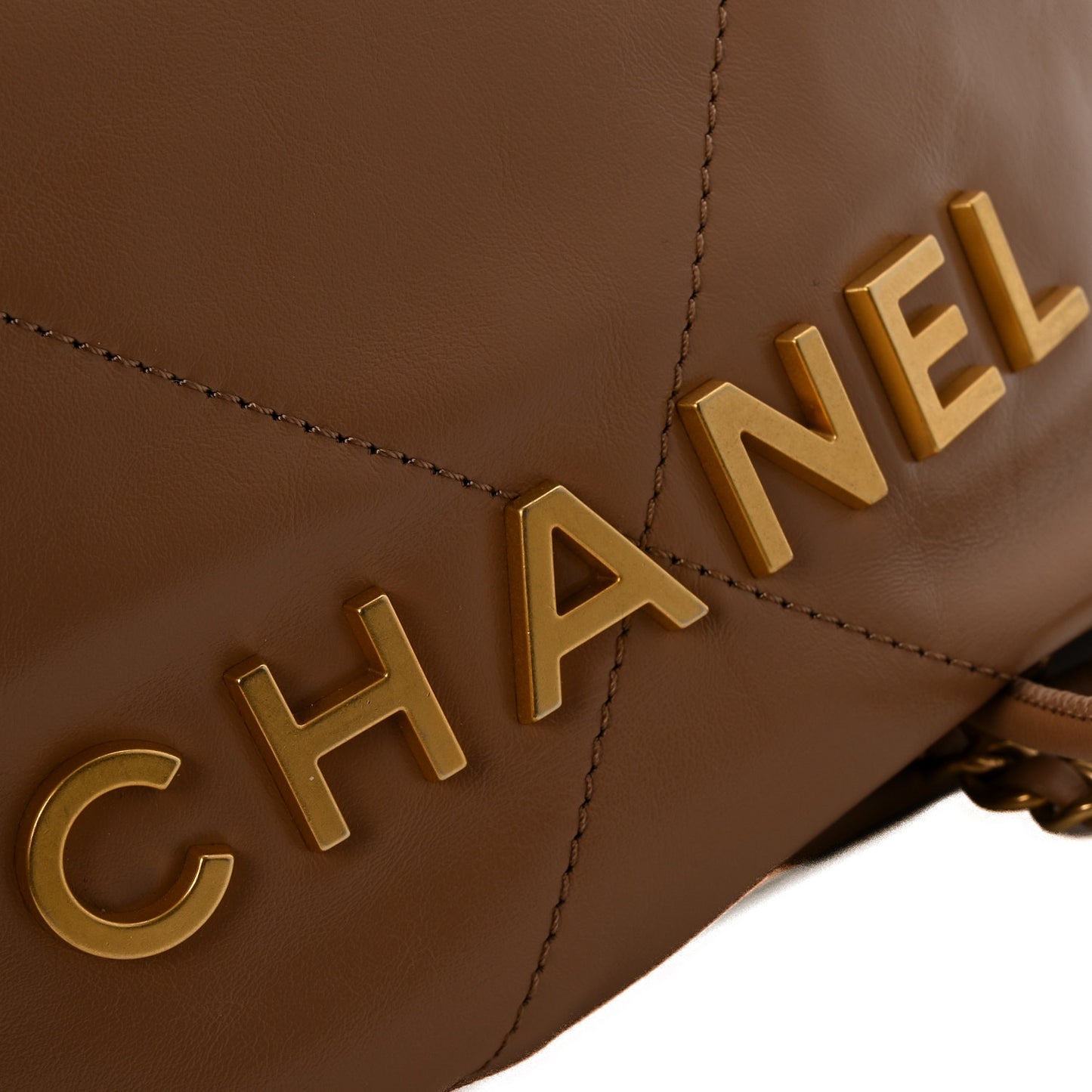 Shiny Calfskin Quilted Mini Chanel 22 Dark Beige