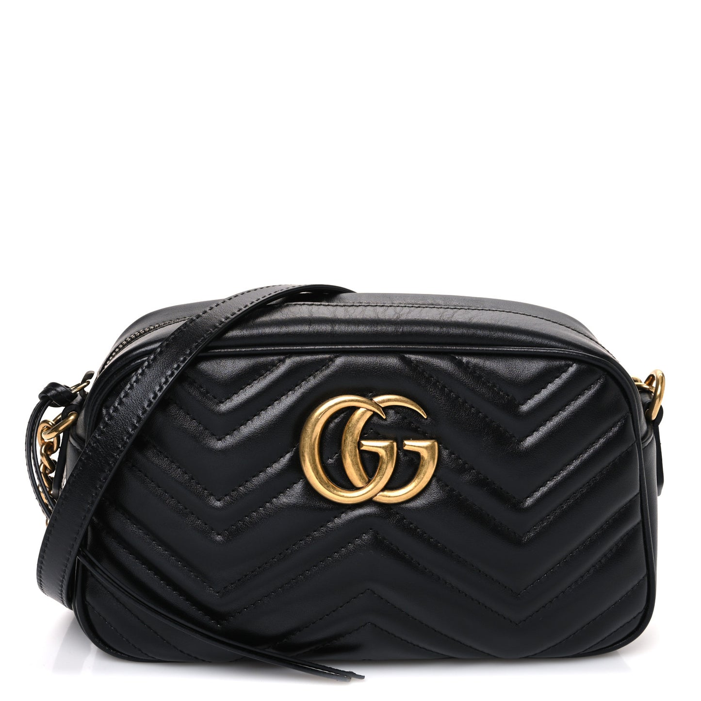 Calfskin Matelasse Small GG Marmont Chain Shoulder Bag Black