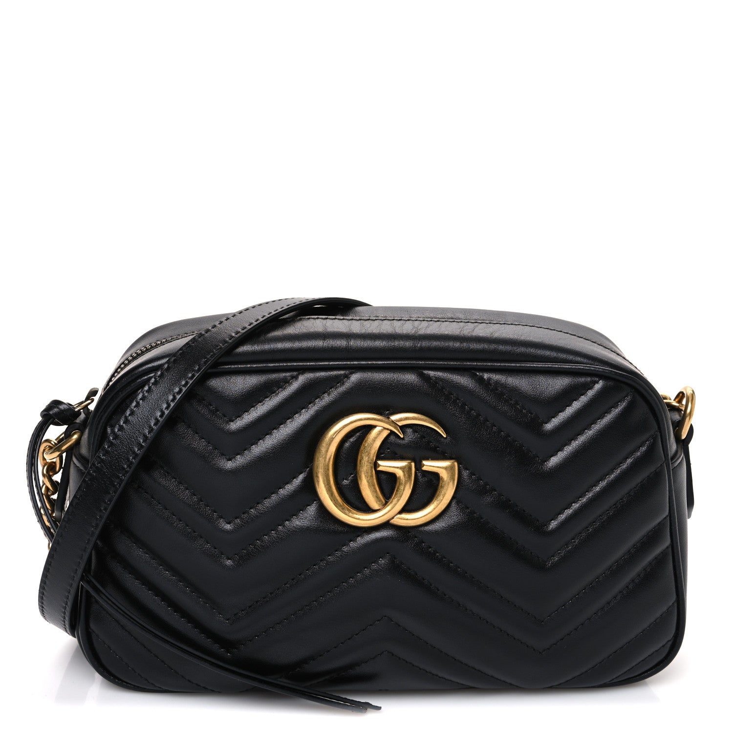 Gucci Calfskin Matelasse Small GG Marmont Chain Shoulder Bag Black 1 of 10
