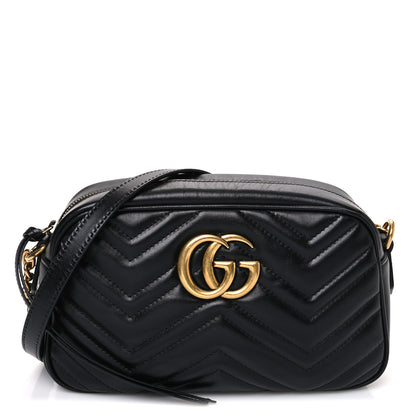 Gucci Calfskin Matelasse Small GG Marmont Chain Shoulder Bag Black 1 of 10