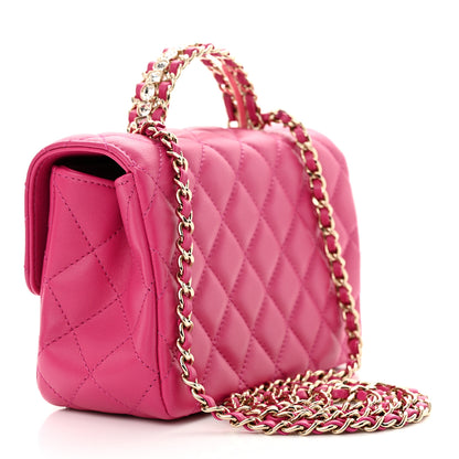 Chanel Lambskin Quilted Mini Crystal Top Handle Rectangular Flap Dark Pink 3 of 11
