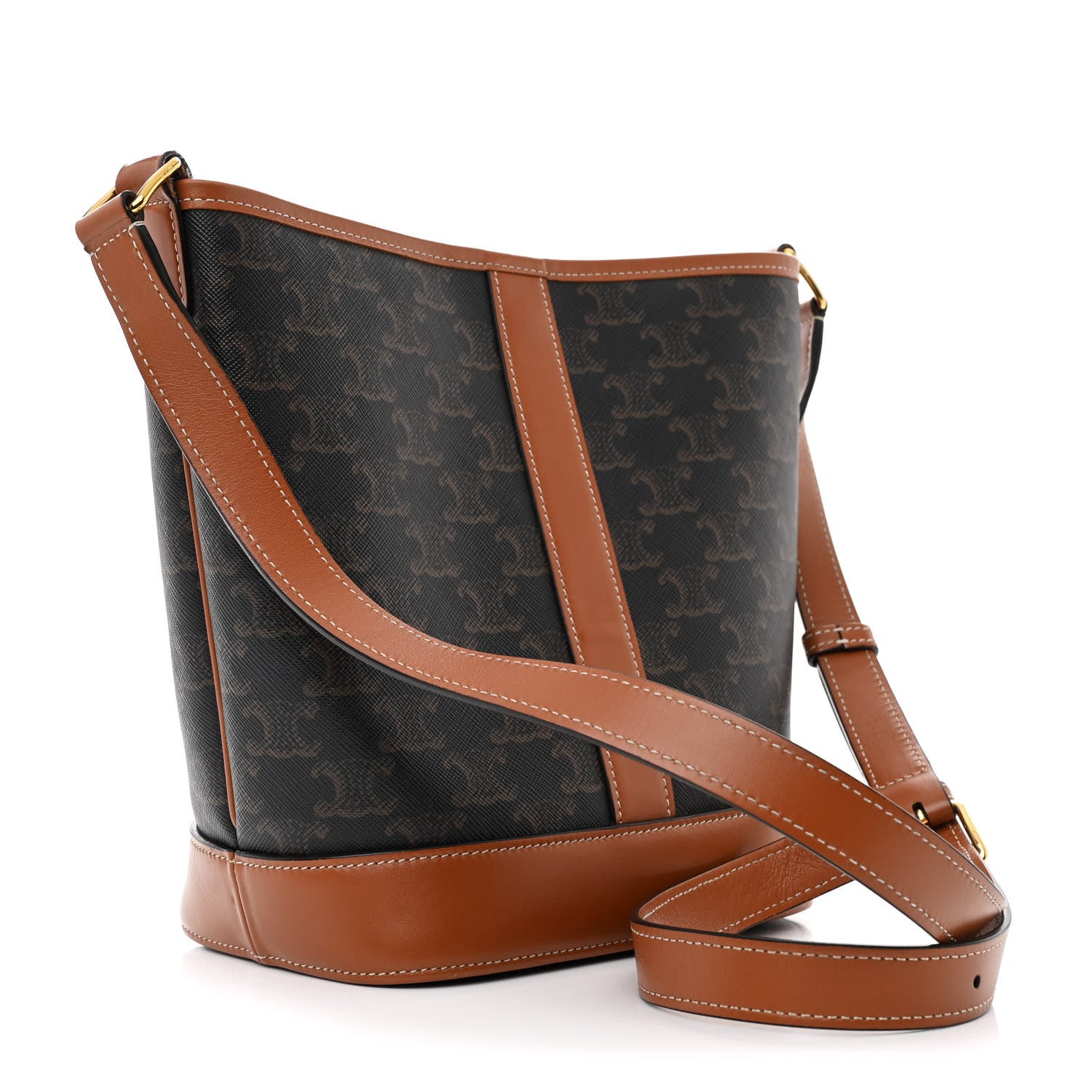 Celine Triomphe Canvas Calfskin Small Bucket Bag Tan 3 of 10