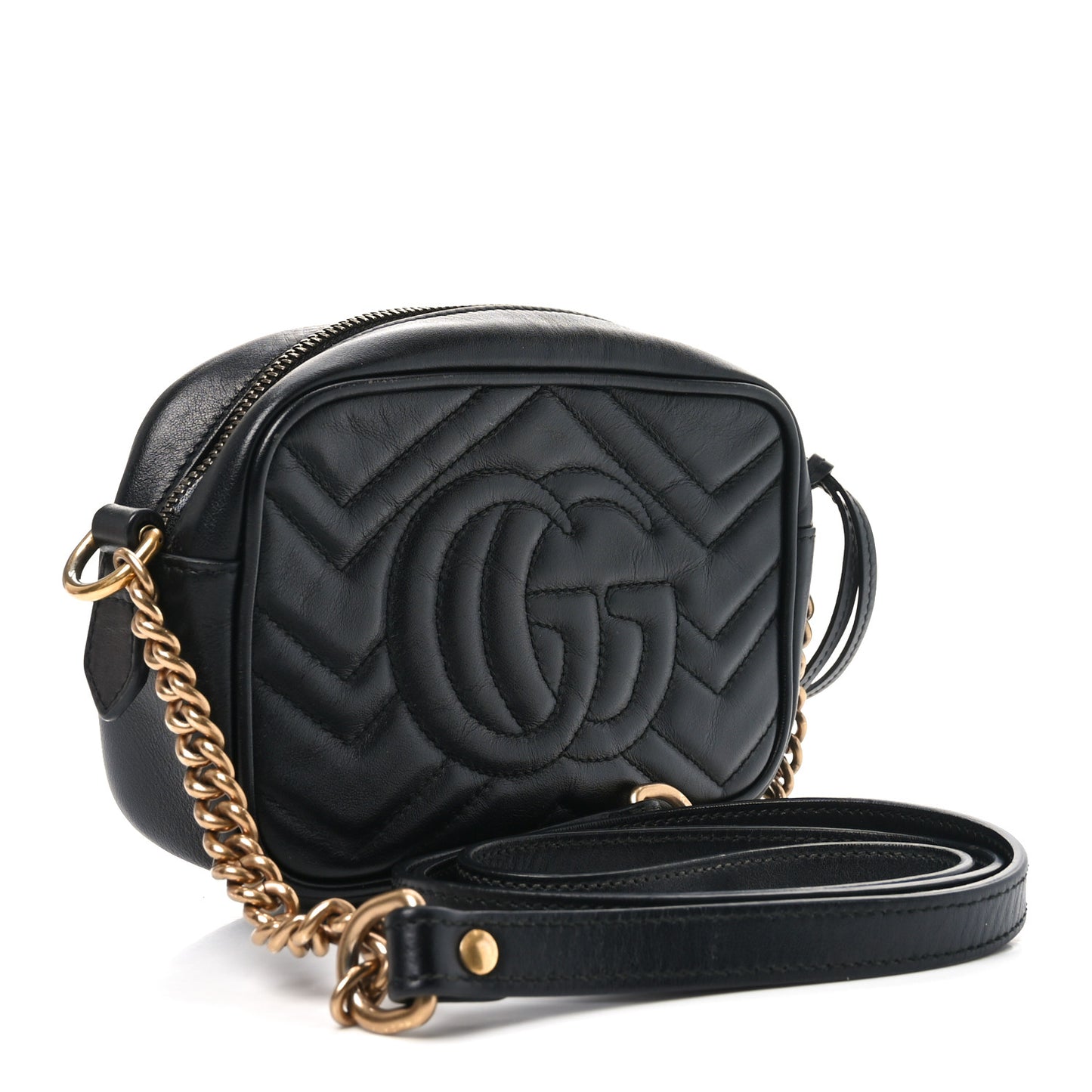 Calfskin Matelasse Mini GG Marmont Chain Shoulder Bag Black