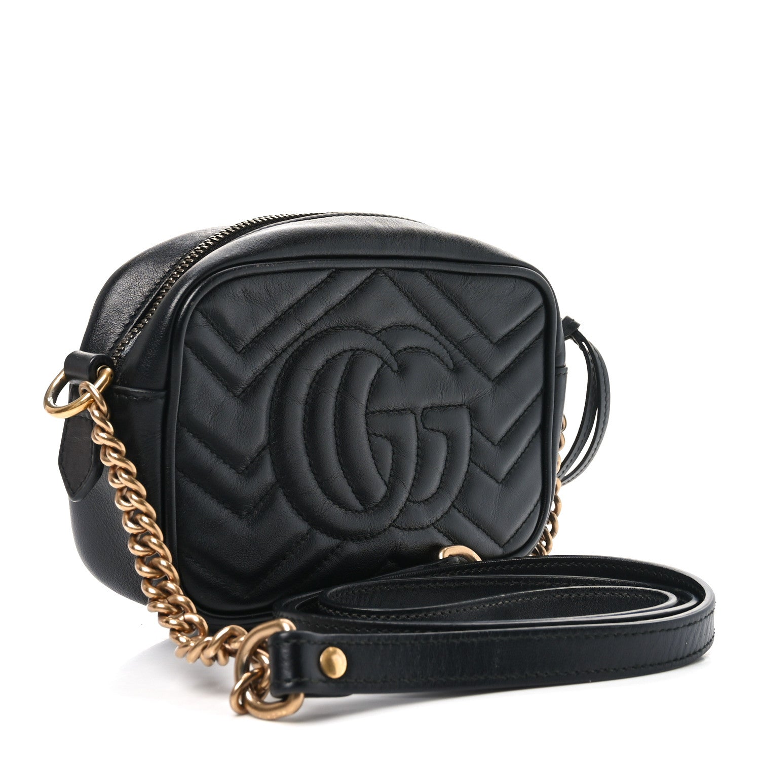 Gucci Calfskin Matelasse Mini GG Marmont Chain Shoulder Bag Black 3 of 10