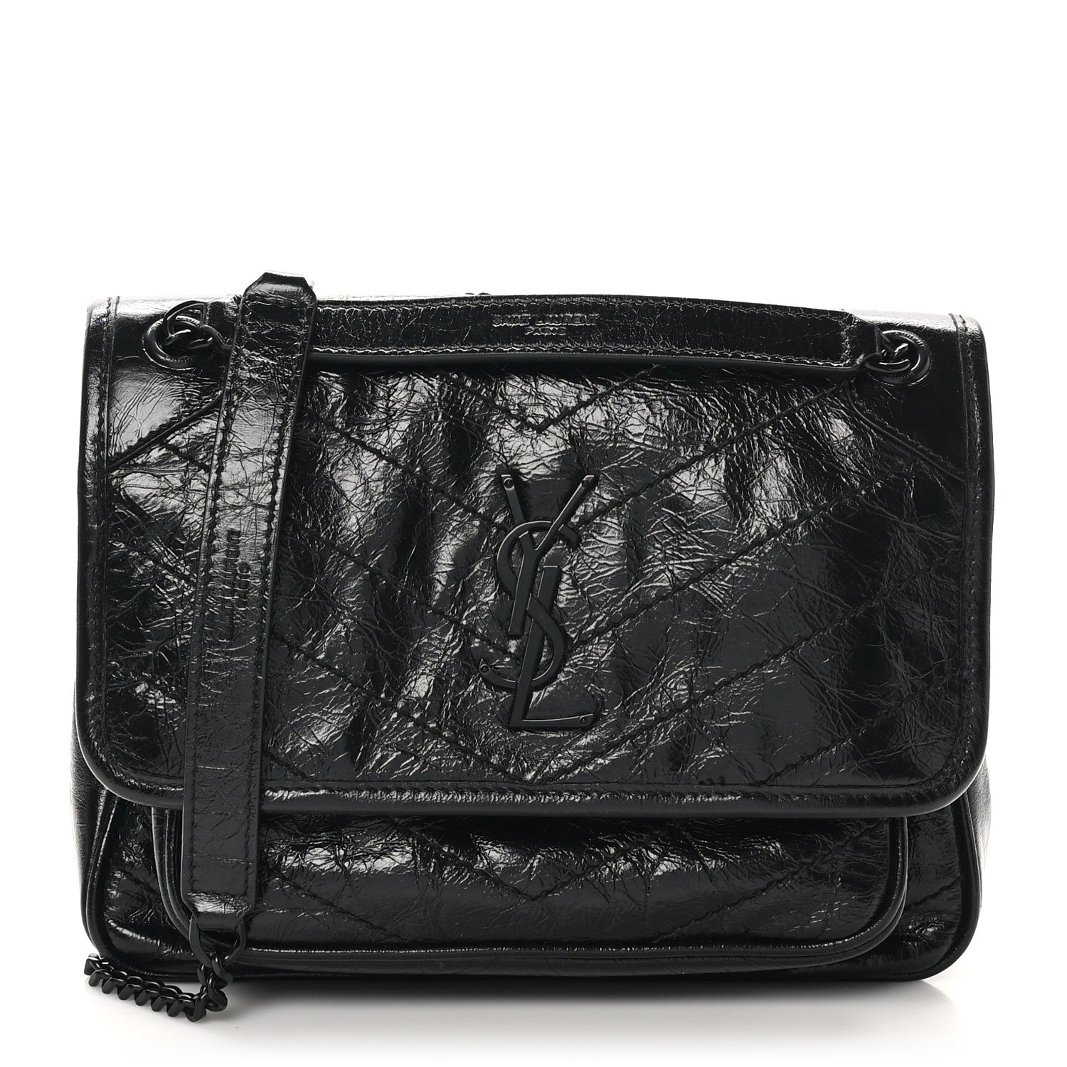 Saint Laurent Crinkled Calfskin Matelasse Monogram Baby Niki Chain Satchel Black 1 of 10