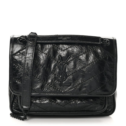 Saint Laurent Crinkled Calfskin Matelasse Monogram Baby Niki Chain Satchel Black 1 of 10