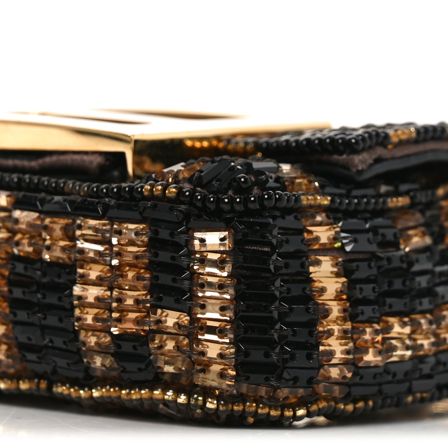 Fendi ブローチ 黒・金 Fendi Crystal Vitello King FF Beaded Nano Maxi Buckle Baguette