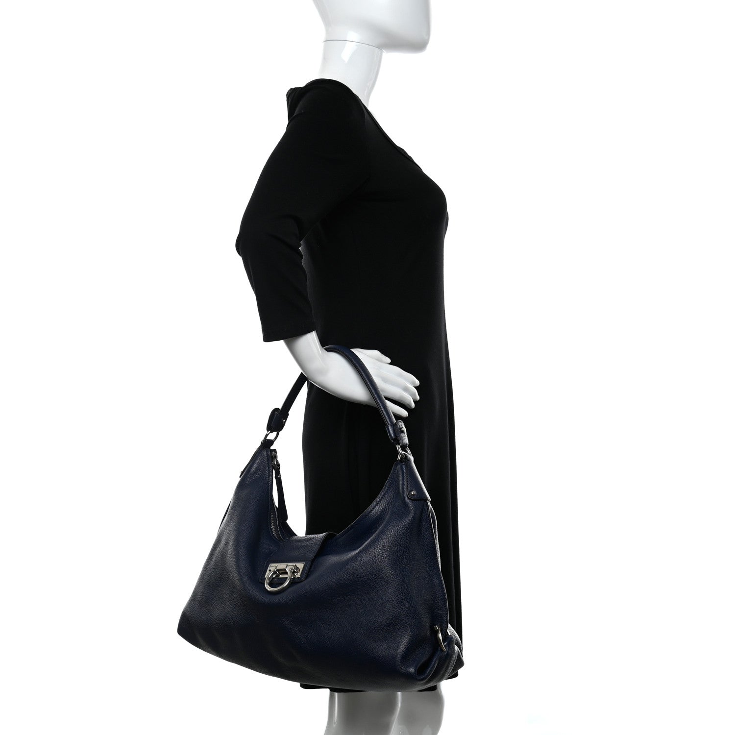 Salvatore Ferragamo Calfskin Fanisa Gancini Hobo Oxford Blue 2 of 10