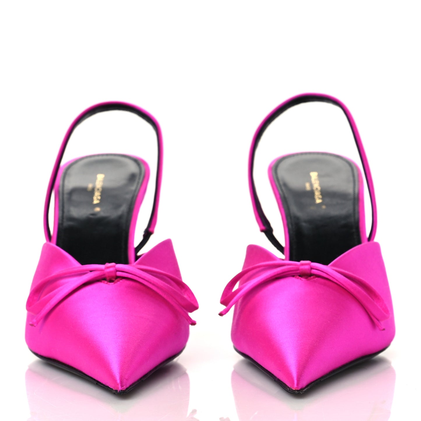 Satin Pointed Toe Knife Slingback Mules 38 Rose Fuchsia