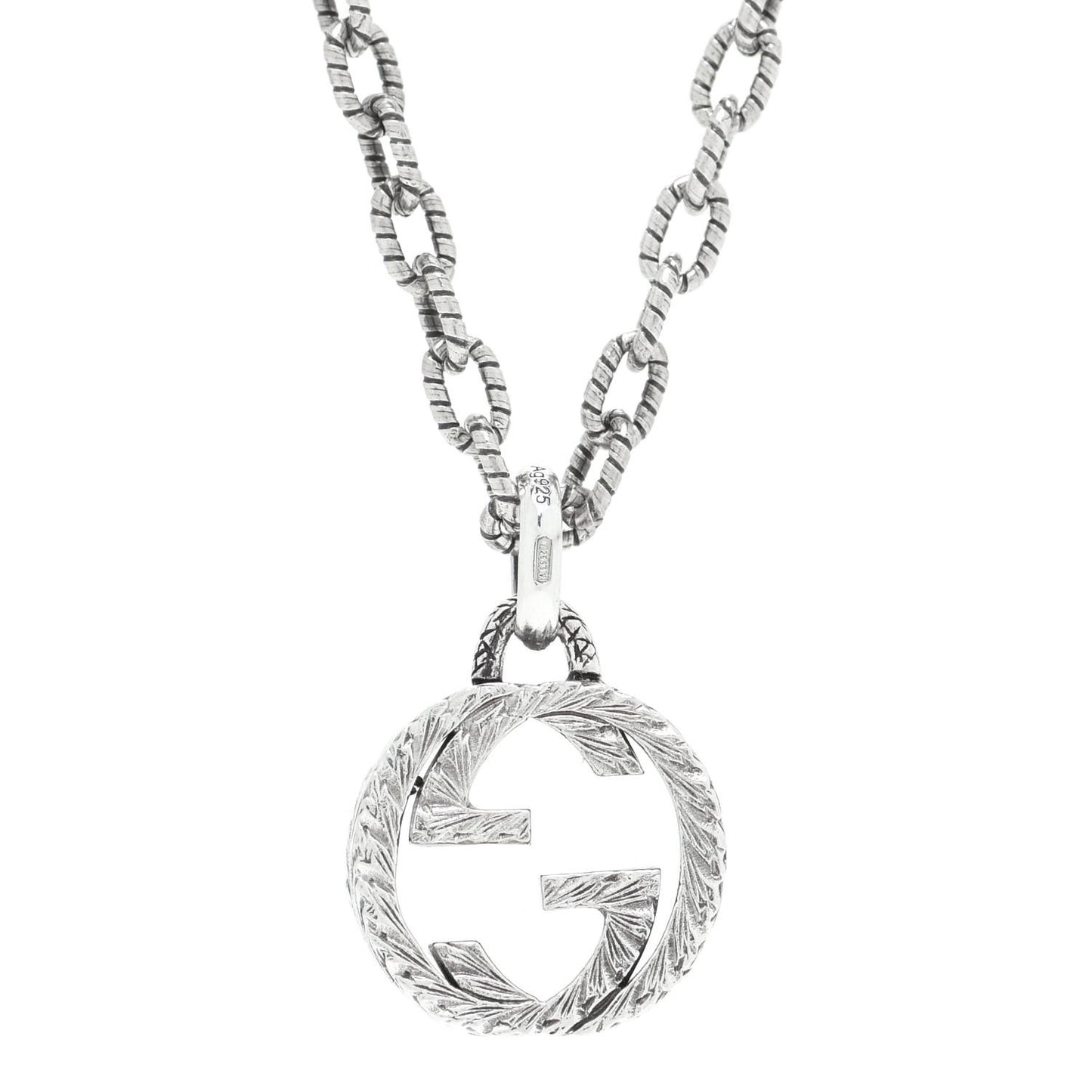 Sterling Silver Small Textured Interlocking G Pendant Necklace