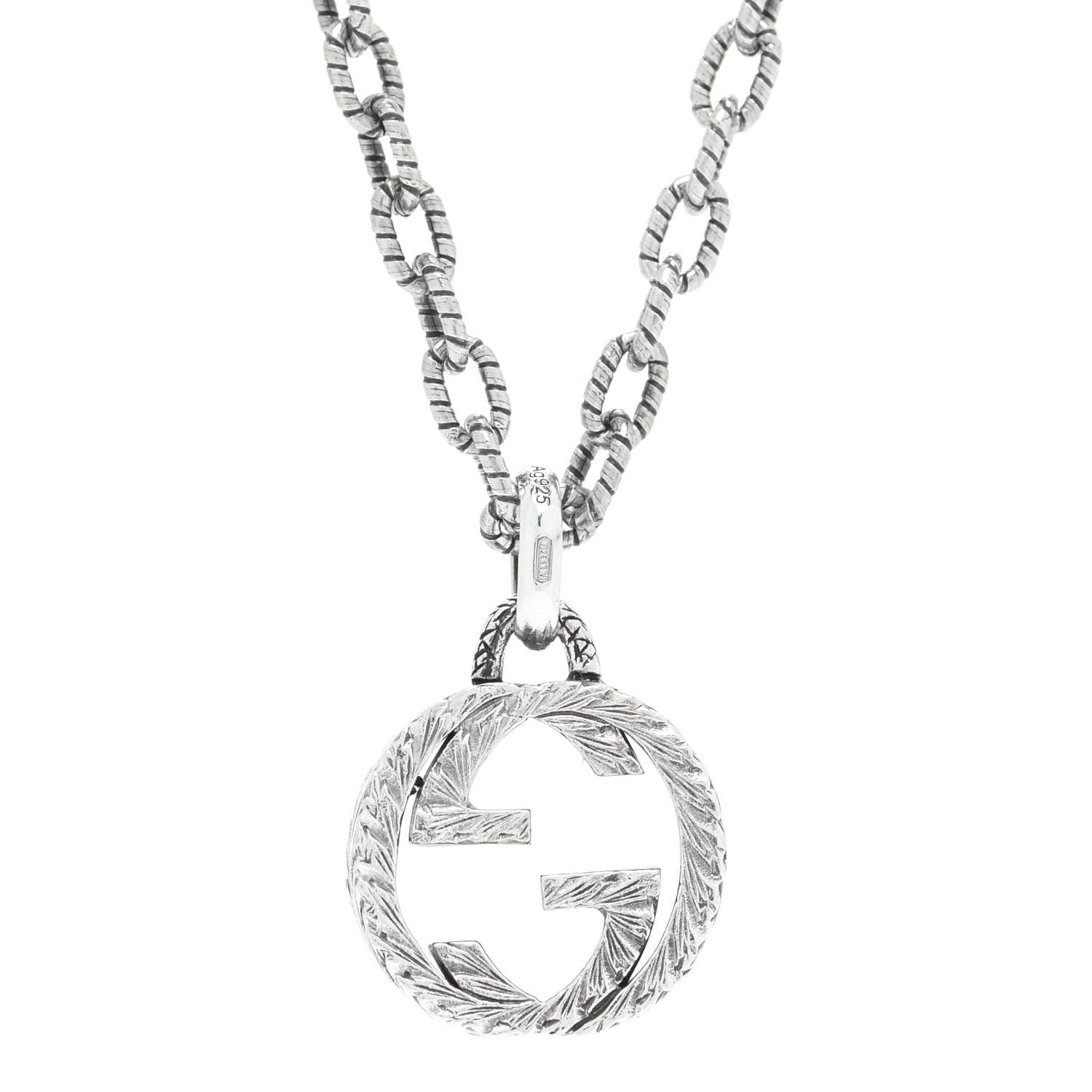 Gucci Sterling Silver Small Textured Interlocking G Pendant Necklace 7 of 14