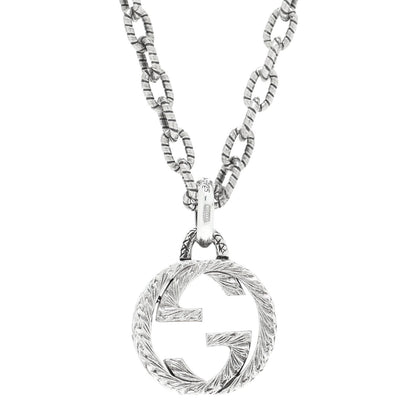 Gucci Sterling Silver Small Textured Interlocking G Pendant Necklace 7 of 14