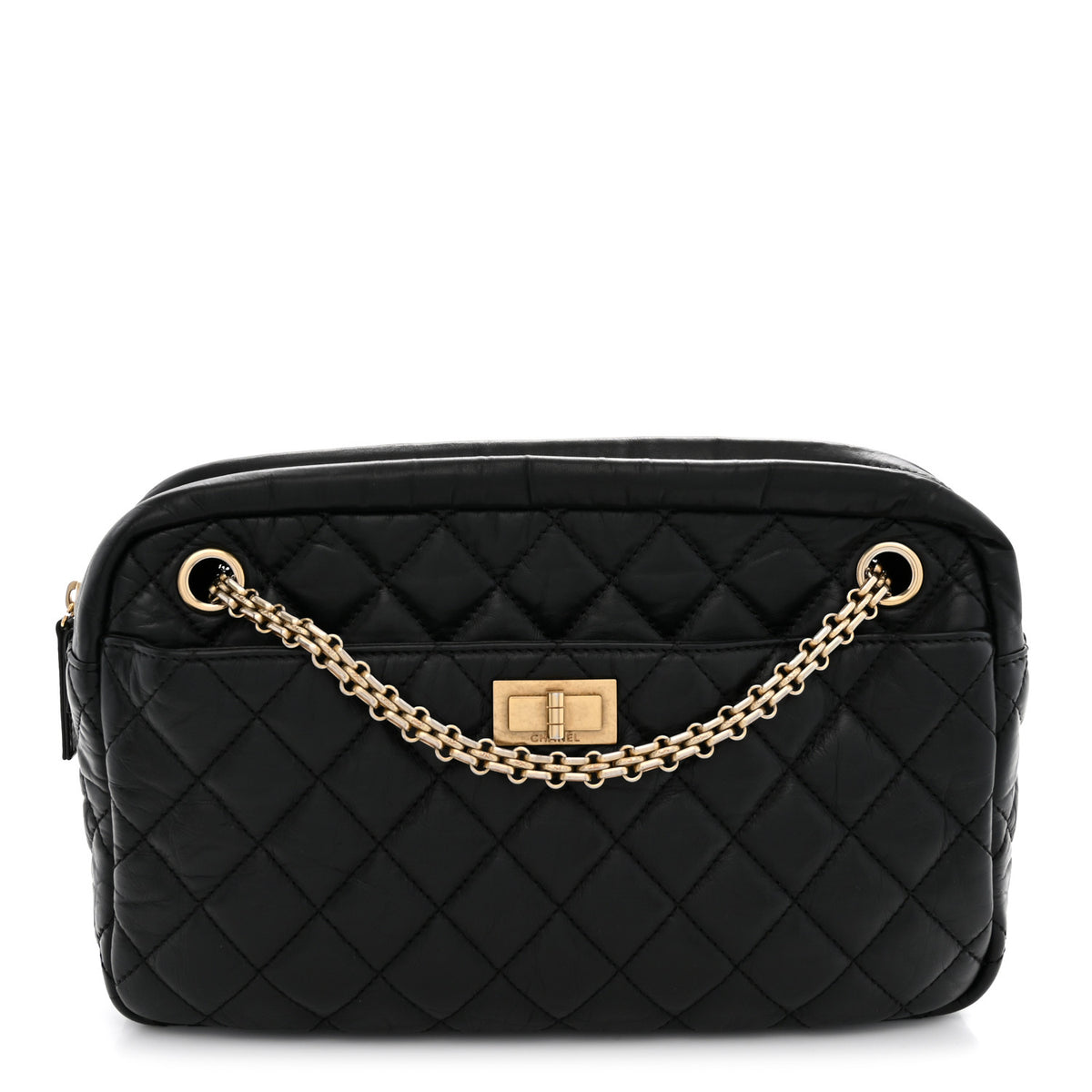 Aged Calfskin Quilted Medium Reissue Camera Case Black