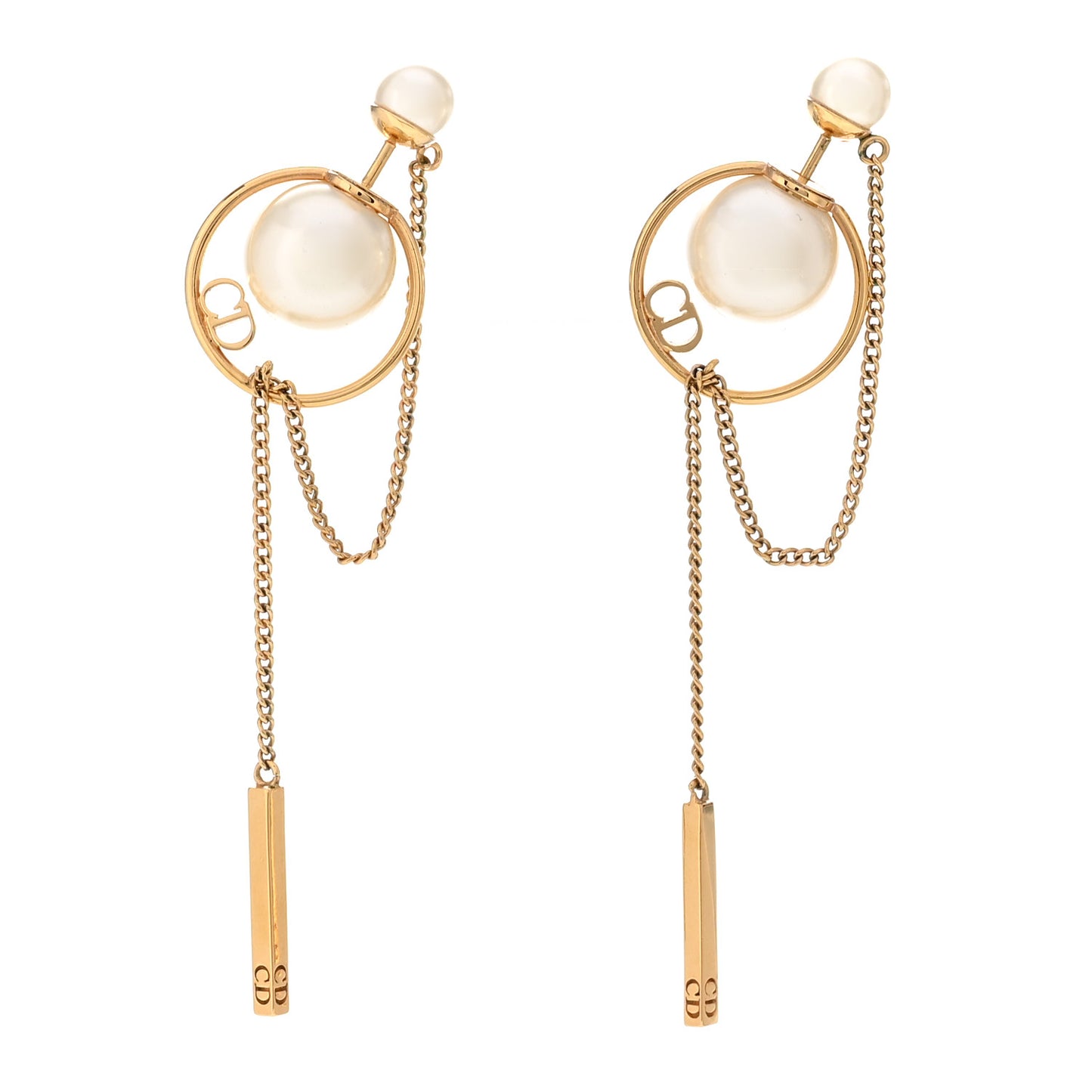 Pearl Tribales Dangle Chain Earrings Gold