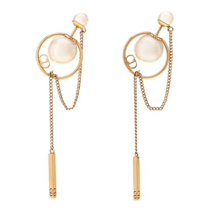 Christian Dior Pearl Tribales Dangle Chain Earrings Gold 1 of 4