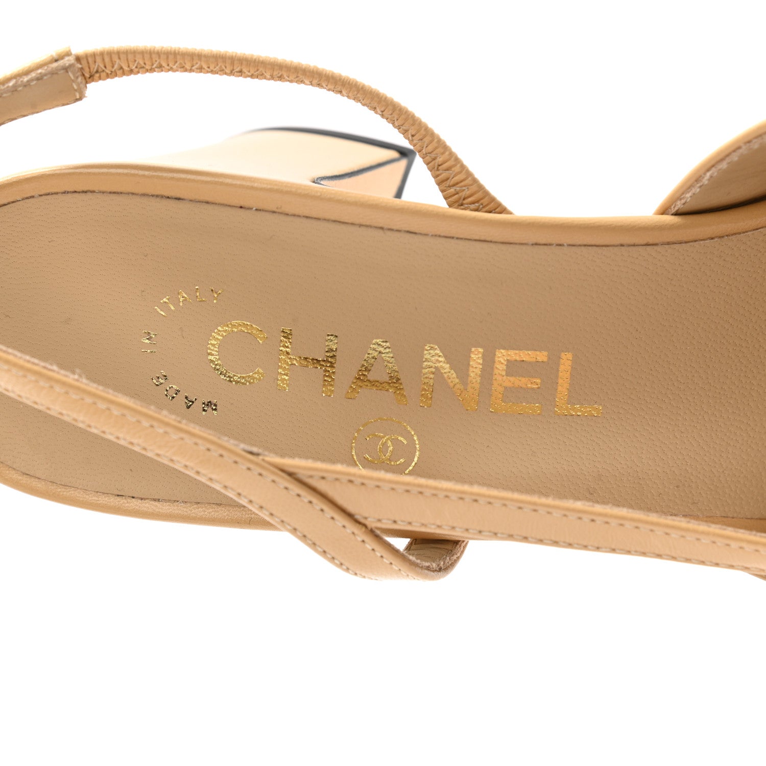 Chanel Goatskin Grosgrain Cap Toe CC Slingback Pumps 38 Beige Black 7 of 9