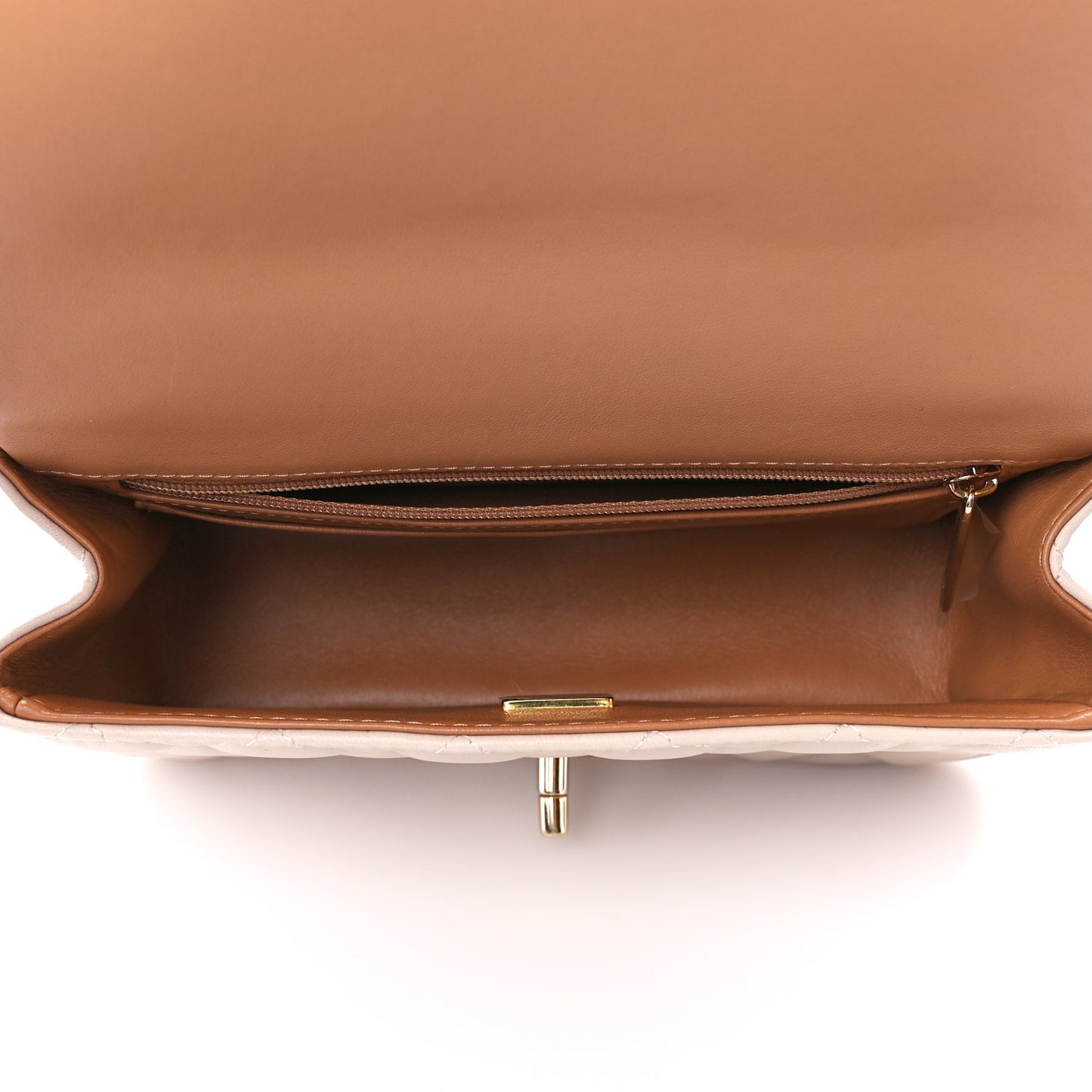 Lambskin Quilted Bi-Color Mini Top Handle Rectangular Flap Ecru Dark Beige