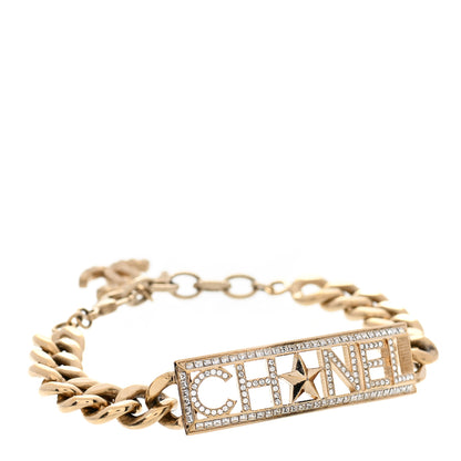 Chanel Crystal Chain Baguette Logo Star Bracelet Gold 1 of 4