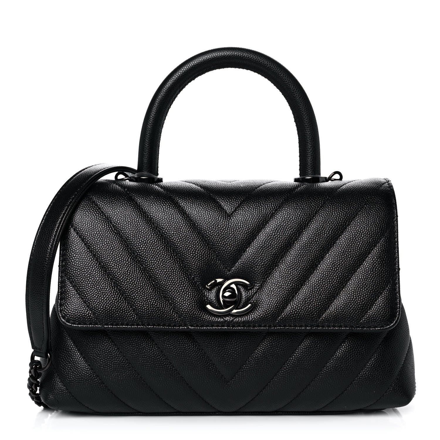 Chanel Caviar Chevron Quilted Mini Coco Handle Flap So Black 1 of 13