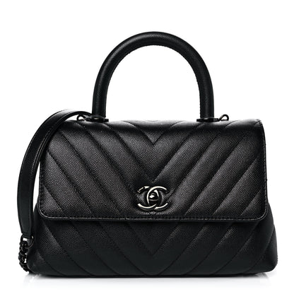 Chanel Caviar Chevron Quilted Mini Coco Handle Flap So Black 1 of 13
