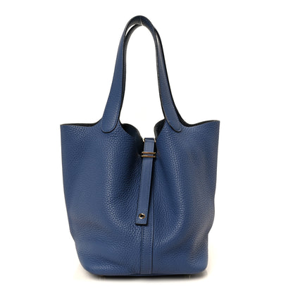 Hermes Taurillon Clemence Picotin Lock 22 MM Bleu Brighton 1 of 10