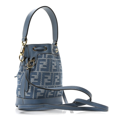 Fendi Denim Jacquard FF Effect Vitello Grace Multicolor Mini Mon Tresor Bucket Bag Blue White 3 of 10