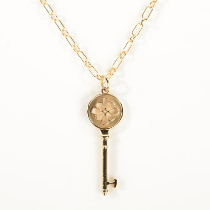 Tiffany 18K Yellow Gold Petals Key Pendant Necklace 3 of 7