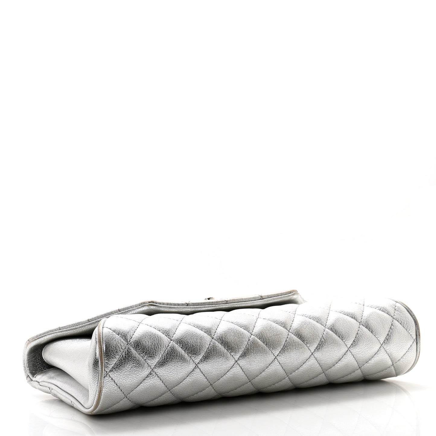 Metallic Calfskin Quilted Fold Up Again Clutch Silver