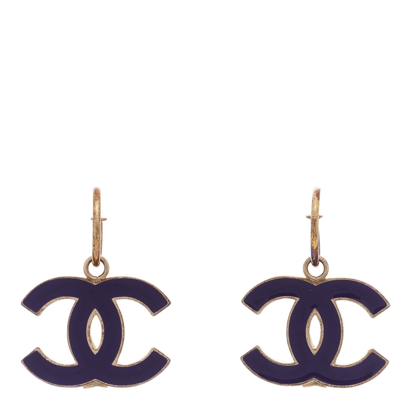 Enamel CC Drop Earrings Gold Purple