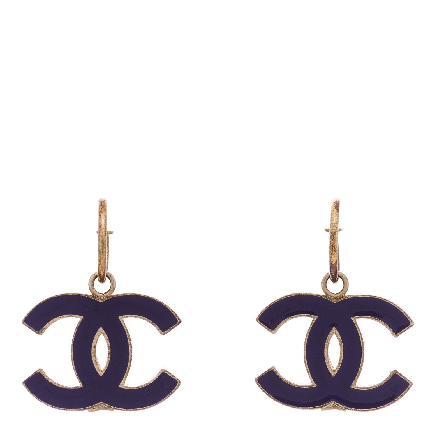 Chanel Enamel CC Drop Earrings Gold Purple 1 of 4