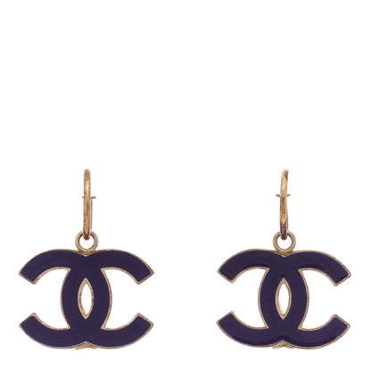 Chanel Enamel CC Drop Earrings Gold Purple 1 of 4