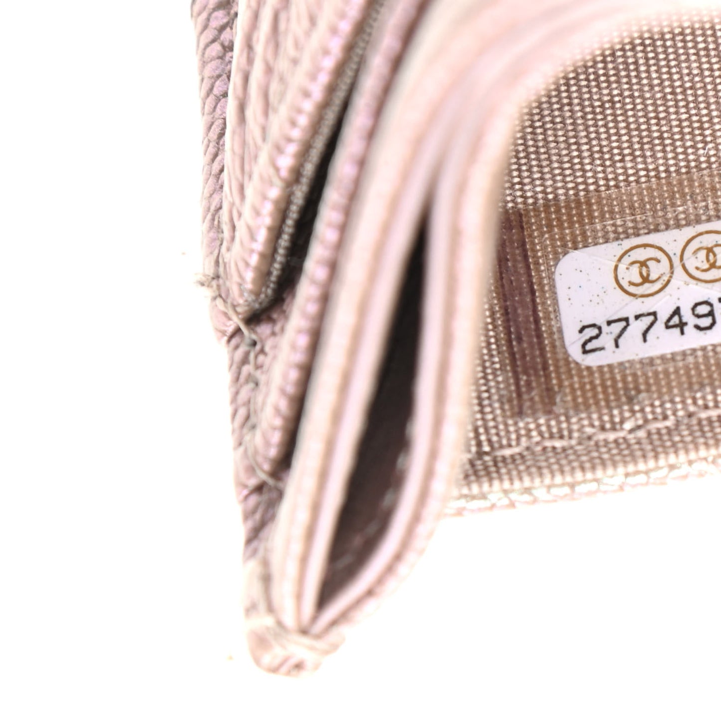 Iridescent Caviar Quilted Card Holder Beige