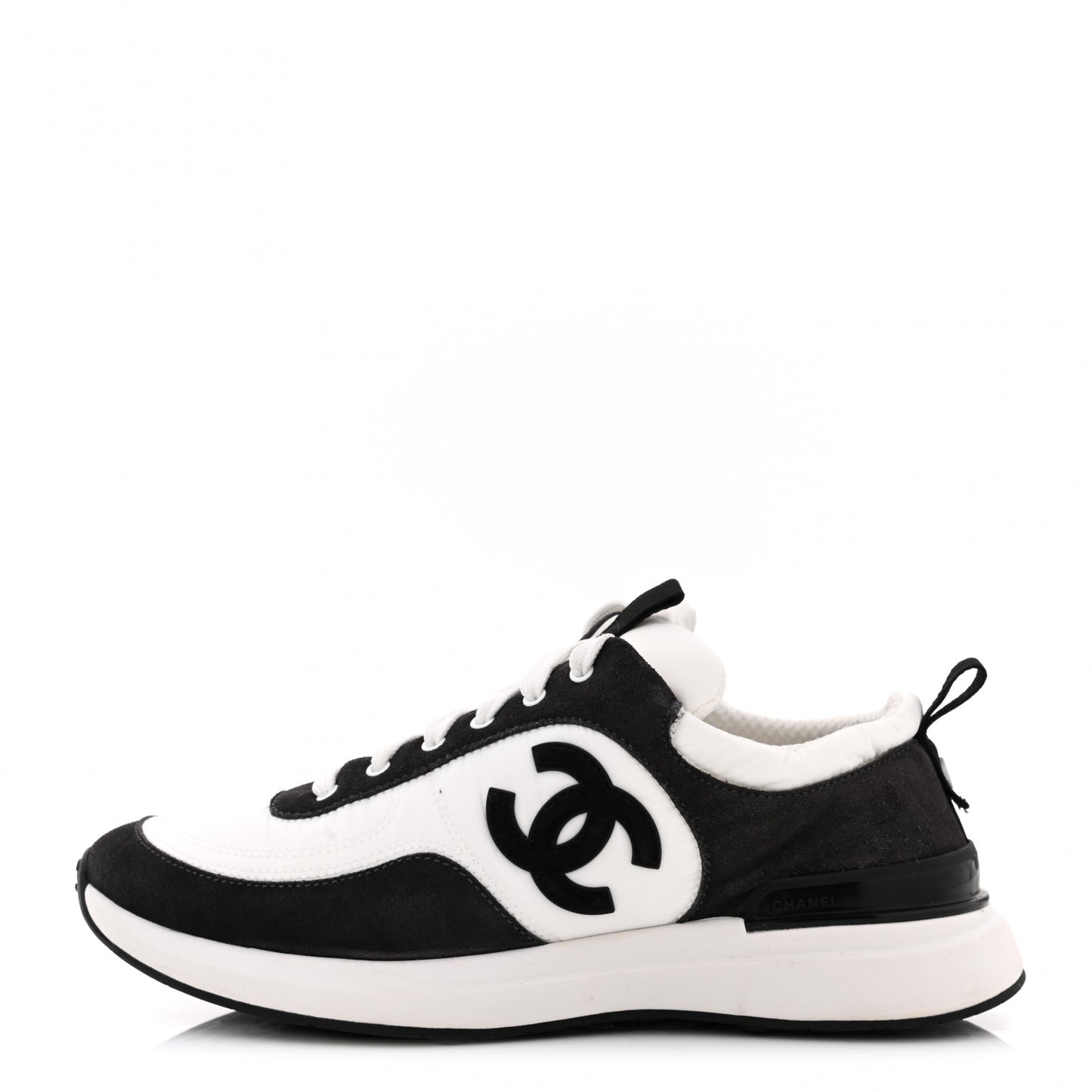 Nylon Suede Calfskin CC Sneakers 39 White Dark Grey