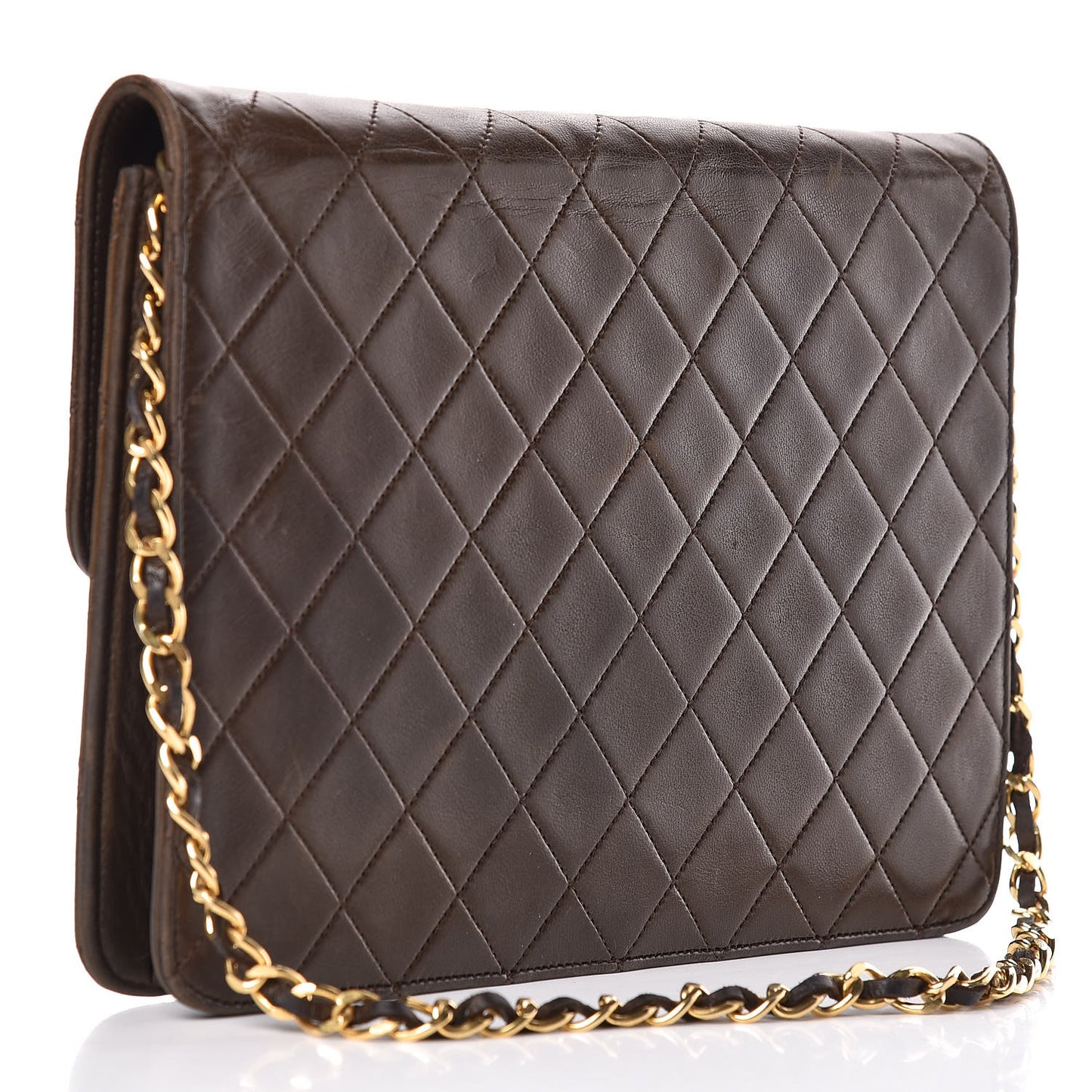 Lambskin Quilted Medium Single Flap Brown