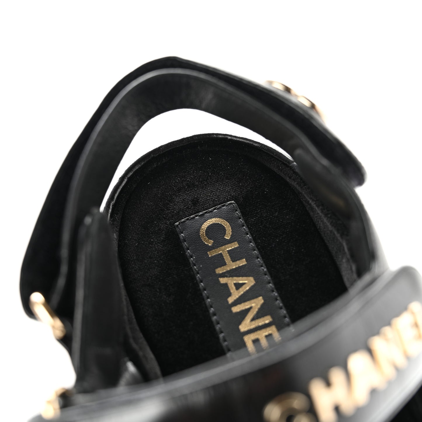 Shiny Calfskin Logo Platform Sandals 38 Black