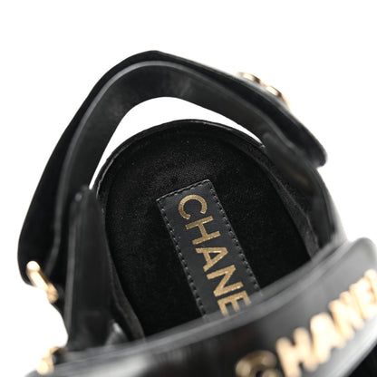 Chanel Shiny Calfskin Logo Platform Sandals 38 Black 9 of 12